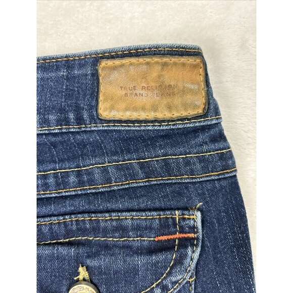 Vintage True Religion Jeans Womens Size 32 Made In USA Leather Patch Dark Blue - Picture 13 of 15